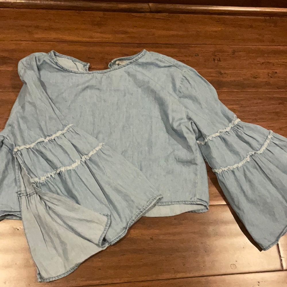 Fake denim float sleeve crop top